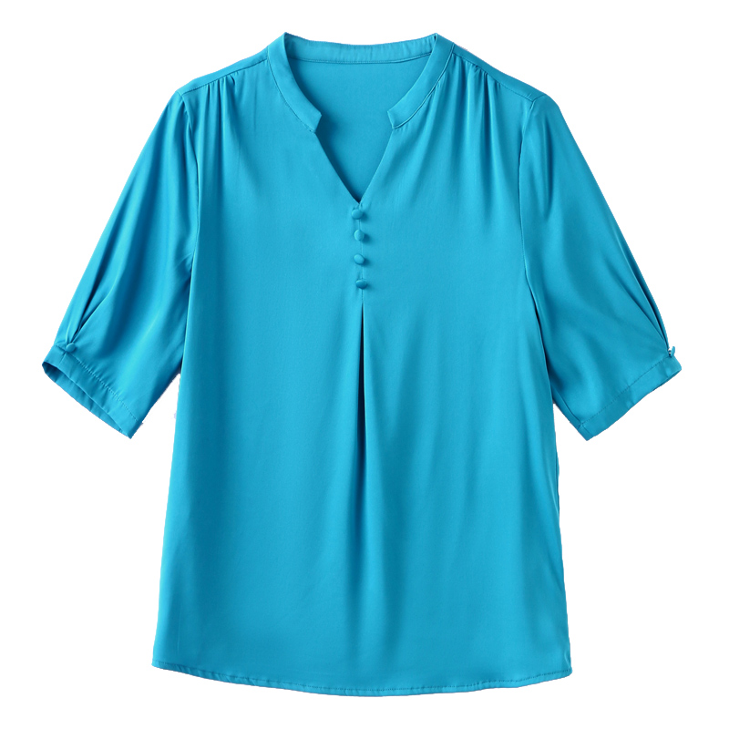 重磅真丝上衣女半袖2023年夏装新款高端气质桑蚕丝高级感纯色衬衫-图3