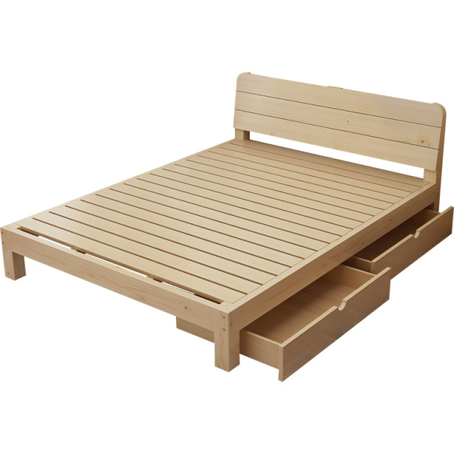 Solid wood bed 1.5 meter pine wooden double bed economy modern simple 1.8 rental house simple single bed 1.2m full