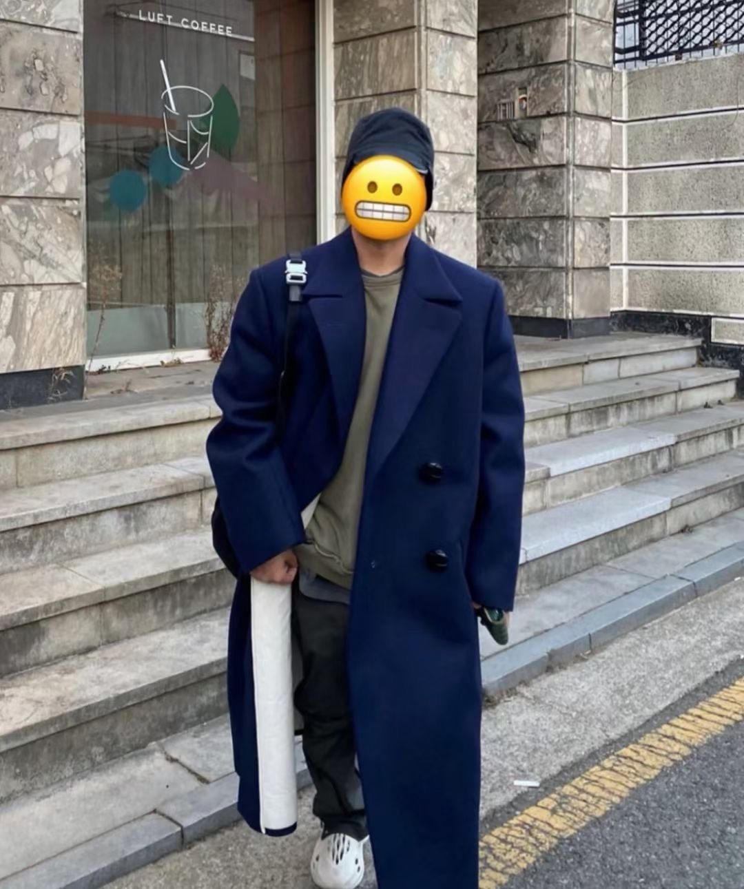 MRLEE independent style 20AW show double-breasted large lapel coat wool coat long chain windbreaker