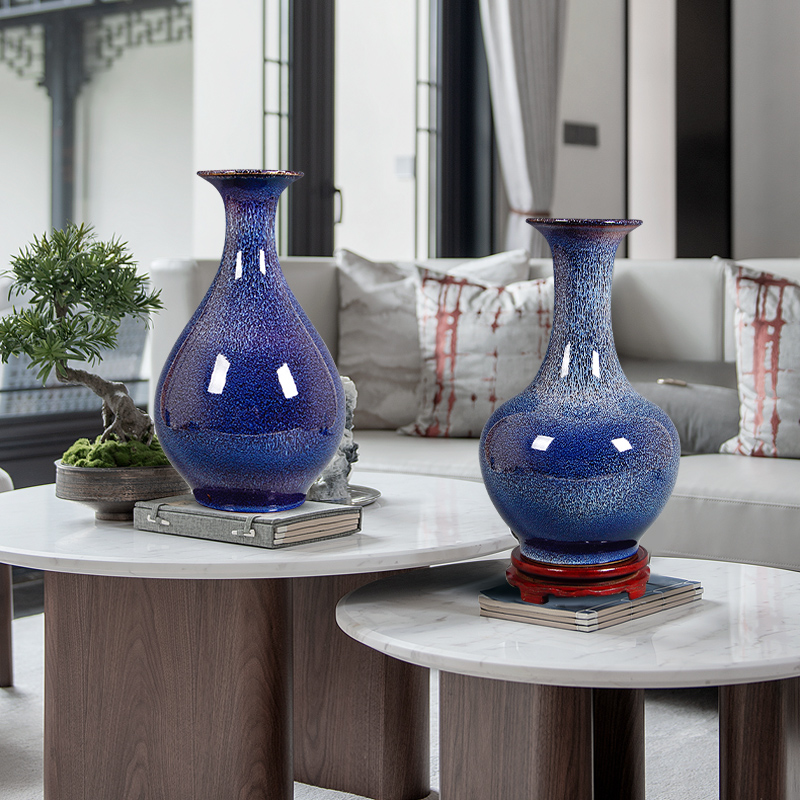 景德镇陶瓷器蓝色花瓶摆件客厅插花新中式客厅电视柜家居装饰品 - 图3