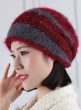 加厚新款冬季松鼠时尚针织包头双层保暖韩版女士百搭编织堆堆帽子