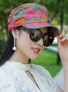 帽子新款韩版棒球帽民族鸭舌帽时尚防晒夏季印花平顶中老年妈妈帽