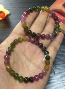 老料彩虹色碧玺手串天然一物一图