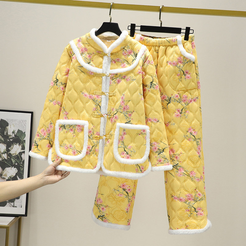 羊羔绒花棉袄套装女新款冬季盘扣居家服加绒睡衣女棉服外套加厚裤,淘宝优惠券,粉丝福利购,淘宝优惠卷