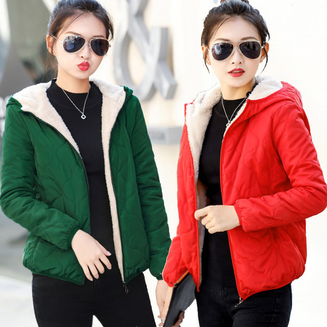 Small cotton-padded jacket and velvet hooded lamb trendy