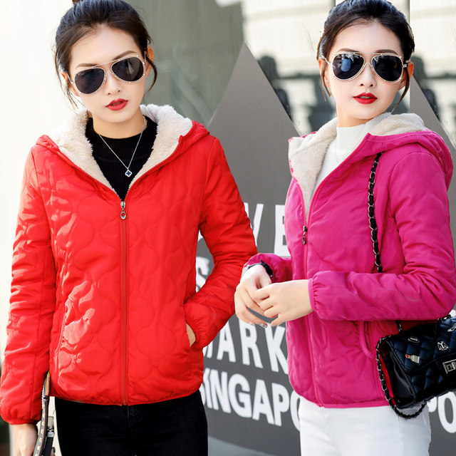 Small cotton-padded jacket and velvet hooded lamb trendy
