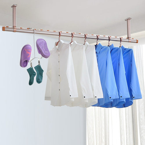 晾衣杆阳台顶装单杆小户型隐形固定式室外吊顶式晾衣架晒衣架悬挂 - 图0