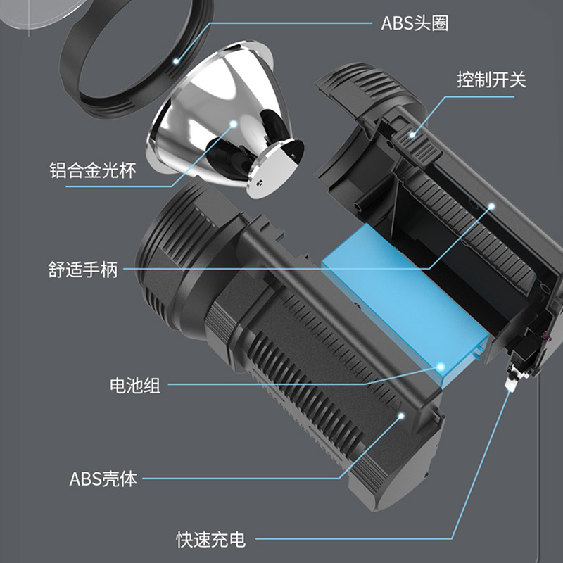 久量手电筒强光专用充电式 户外超亮应急手提灯探照灯家用耐用