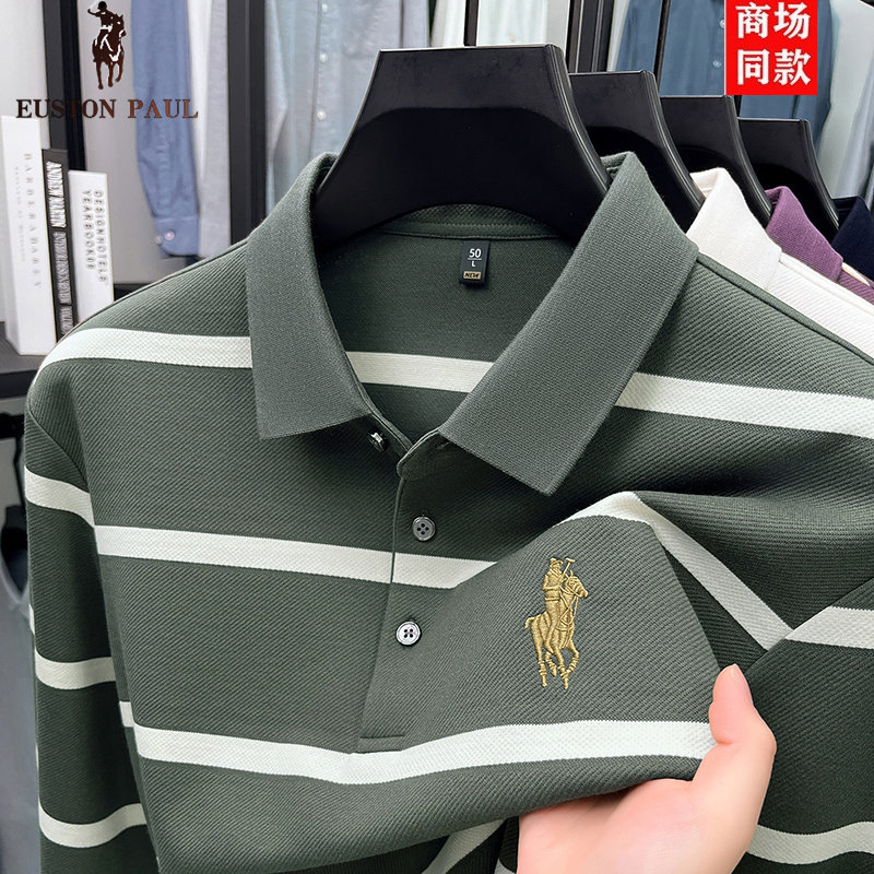 【奥莱品牌折扣】保罗男长袖T恤翻领春秋款条纹刺绣小马标POLO衫,淘宝优惠券,粉丝福利购,淘宝优惠卷