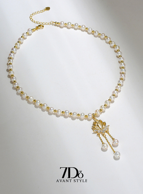 天然淡水珍珠步步生莲项链锁骨链