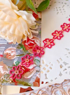 新年本命年红花米珠手环串珠手工手链小众个性闺蜜礼物成品材料包