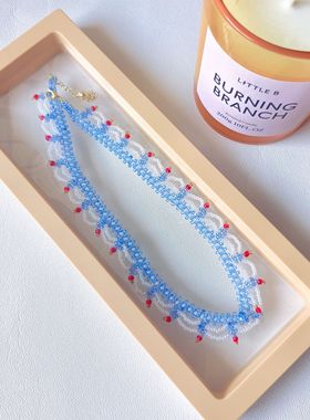 【爱丽丝梦游仙境】纯手工串珠蕾丝形项链少女心小米珠成品