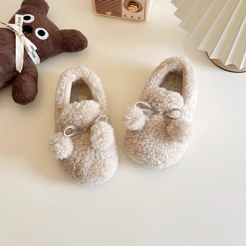 真皮女童加绒棉鞋2025冬季新款女孩双毛毛球外穿二棉鞋女宝豆豆鞋,淘宝优惠券,粉丝福利购,淘宝优惠卷