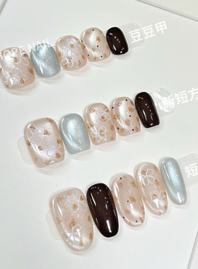 高级清冷感手绘小花猫眼气质短甲
