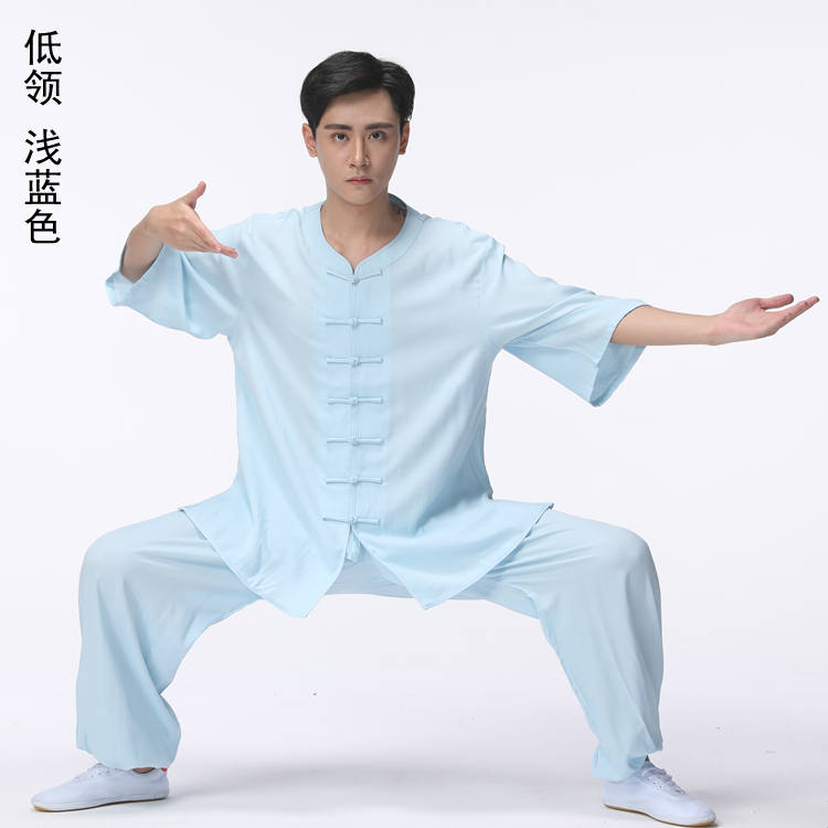 降价春夏薄款太极服女士短袖棉麻棉绸中老年八段锦练功服男装透气-图1