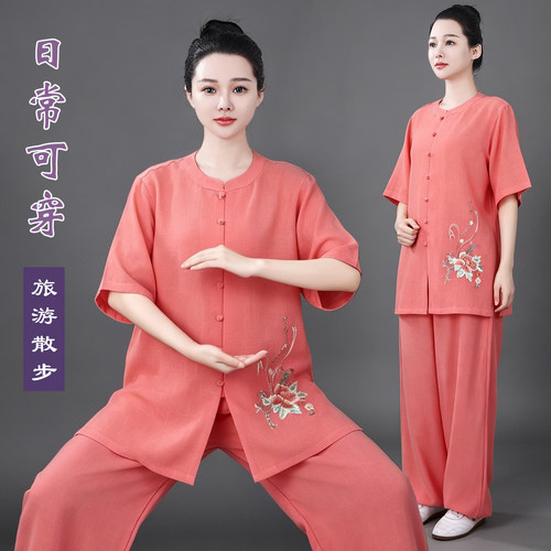 新款棉麻太极拳练功服短袖女士2026夏季太极服薄款中国风亚麻吸汗 - 图3
