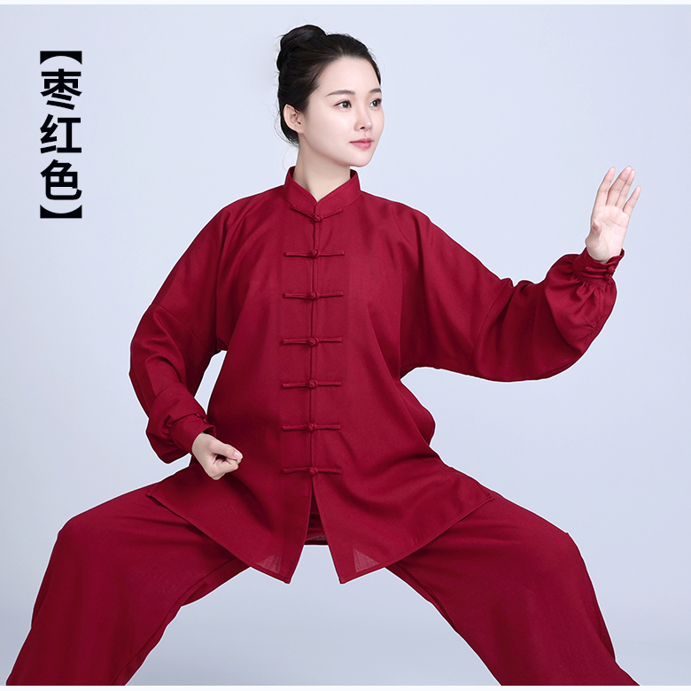 新款春秋太极服女白色队服棉麻夏季薄款中国太极拳八段锦练功服男 - 图1