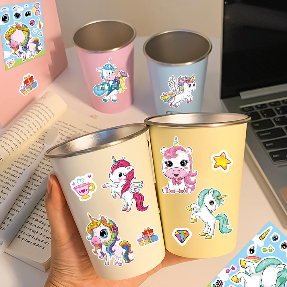 16张彩虹小马独角兽拼图贴纸卡通可爱ins风儿童专注力拼贴玩具贴,淘宝优惠券,粉丝福利购,淘宝优惠卷