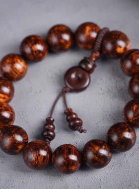 老挝花梨文玩佛珠手串黄花梨烟花纹降香味念珠盘玩手链珍藏礼品