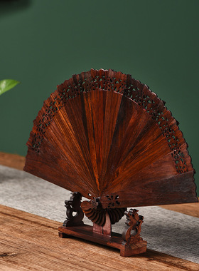 红木扇子老挝大红酸枝文玩折扇中国风装饰中式婚礼客厅大挂扇摆件