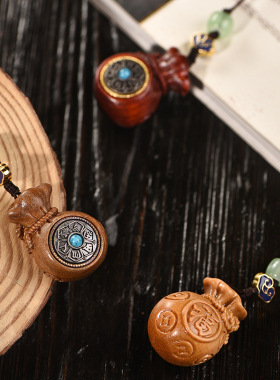 钱袋转转钥匙扣手把件绿檀香木转钱解压挂件挂饰文玩挂件