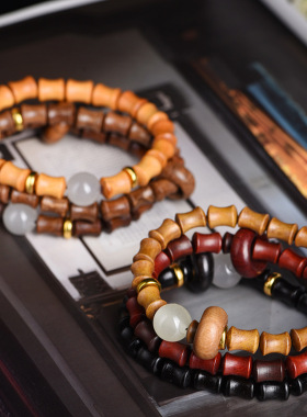 血檀绿檀黑檀木竹节发光手串文玩木质佛珠念珠男女手链结缘跑量款