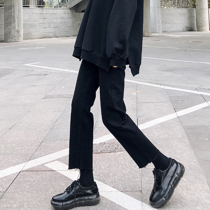 铅笔奇奇旗舰店黑色八分牛仔裤女宽松直筒春装年新款潮ins高腰显瘦百搭九分2