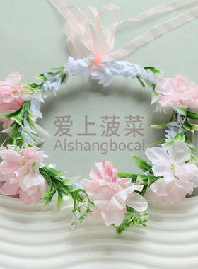 山茶花头饰儿童发饰公主花环森系