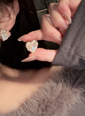 珐琅滴油不对称耳环女莫奈花园油画风个性设计珍珠耳钉耳夹无耳洞