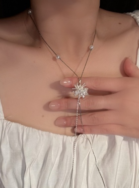 银色长款烟花可调节项链女大气高档高级感轻奢毛衣链叠戴颈链配饰