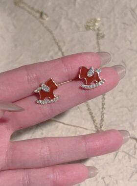 新年红色小马耳钉耳环女2026新款潮高级感长款毛衣链项链套装配饰