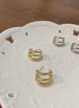 冷淡风三环圆圈复古金属朋克耳饰耳环耳钉女气质小巧简约港风耳饰
