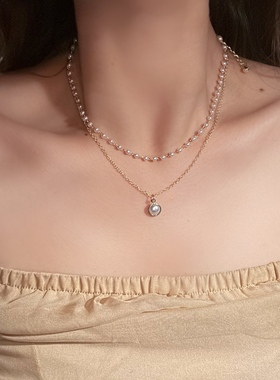 choker网红复古ins简约双层珍珠项链女潮锁骨链脖颈带十字架颈链