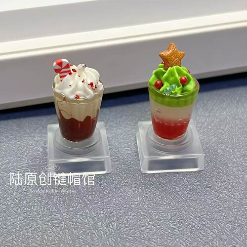创意圣诞奶茶键帽透明透光十字轴游戏机械键盘帽可爱个性方底键帽 - 图1