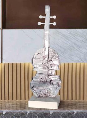 现代简约透明树脂酒店吉他雕塑客厅电视柜乐器小提琴模型装饰摆件