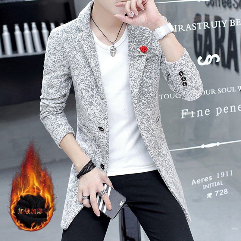 中长款男韩版2020新款秋冬季加绒 佐纳仕西服