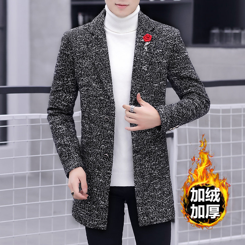 中长款男韩版2020新款秋冬季加绒 佐纳仕西服