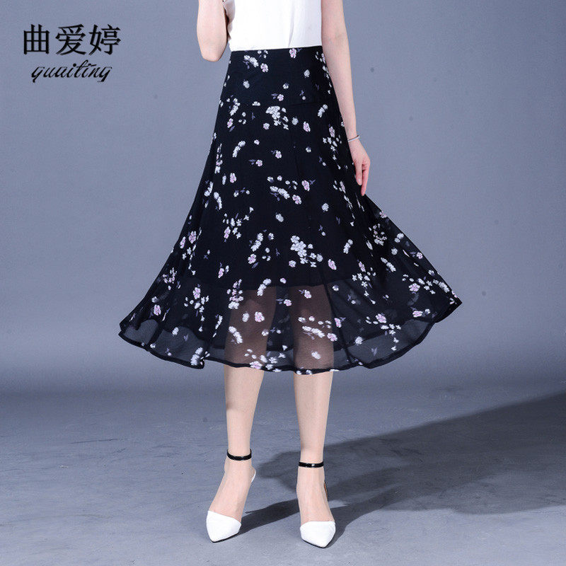 a字裙雪纺碎花夏季ins复古半身裙 曲爱婷女装半身裙