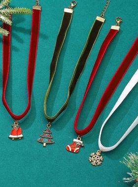 Cartoon Christmas Choker Vintage Santa Clavicle Chain Velvet