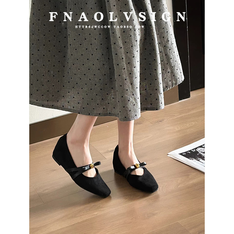 羊皮版~复古绒面玛丽珍鞋女春季山茶花浅口单鞋一字带平底小皮鞋,淘宝优惠券,粉丝福利购,淘宝优惠卷