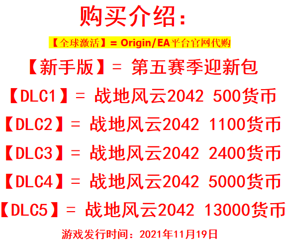 Origin战地风云2042货币 500 1100 2400 金币 Battlefield 2042 - 图0