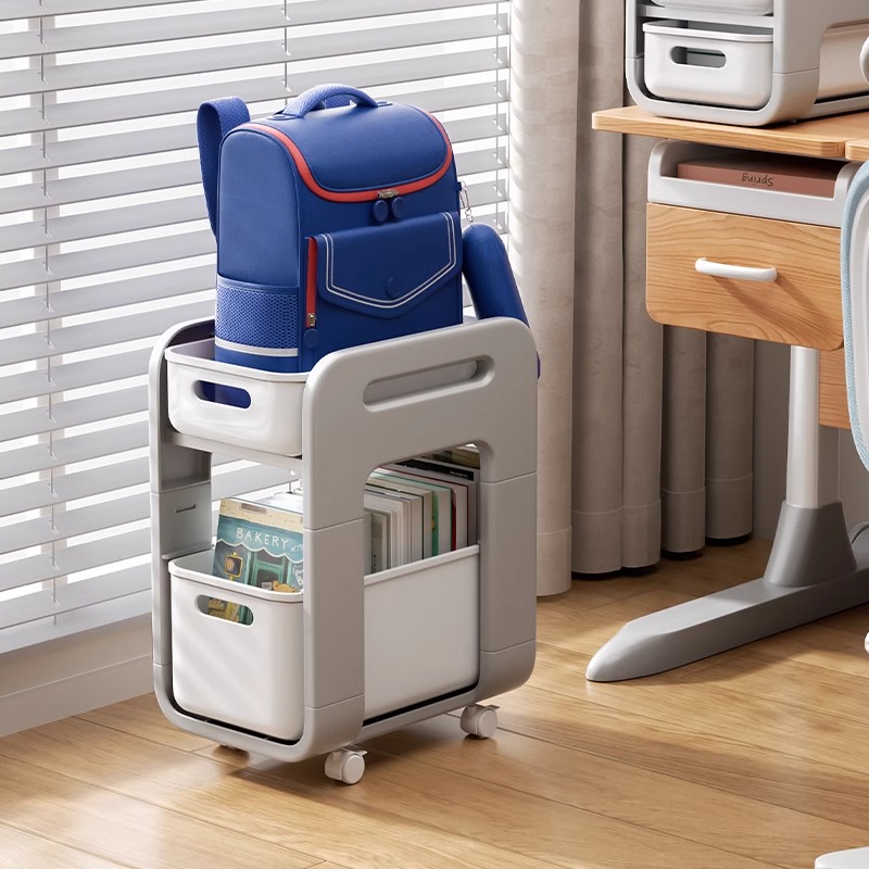 日本放书包置物架多层小推车可移动书包架桌面下书本收纳放置神器