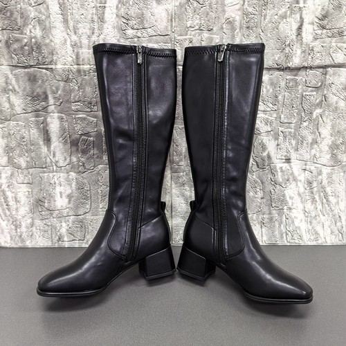 索菲娅正品断码方头骑士靴女冬季黑色侧拉链粗跟高筒靴百搭女长靴 - 图1