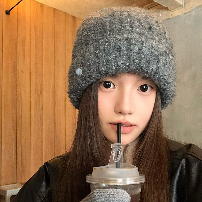 Charn Kiond 日本设计师联名款灰色护耳毛线帽毛绒百搭包头冷帽潮,淘宝优惠券,粉丝福利购,淘宝优惠卷