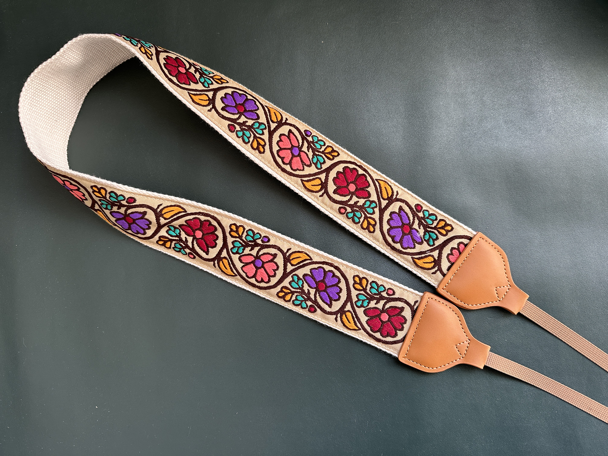 五彩斑斓的花高档绣花加宽加长通用相机背带CAMERA STRAP - 图0