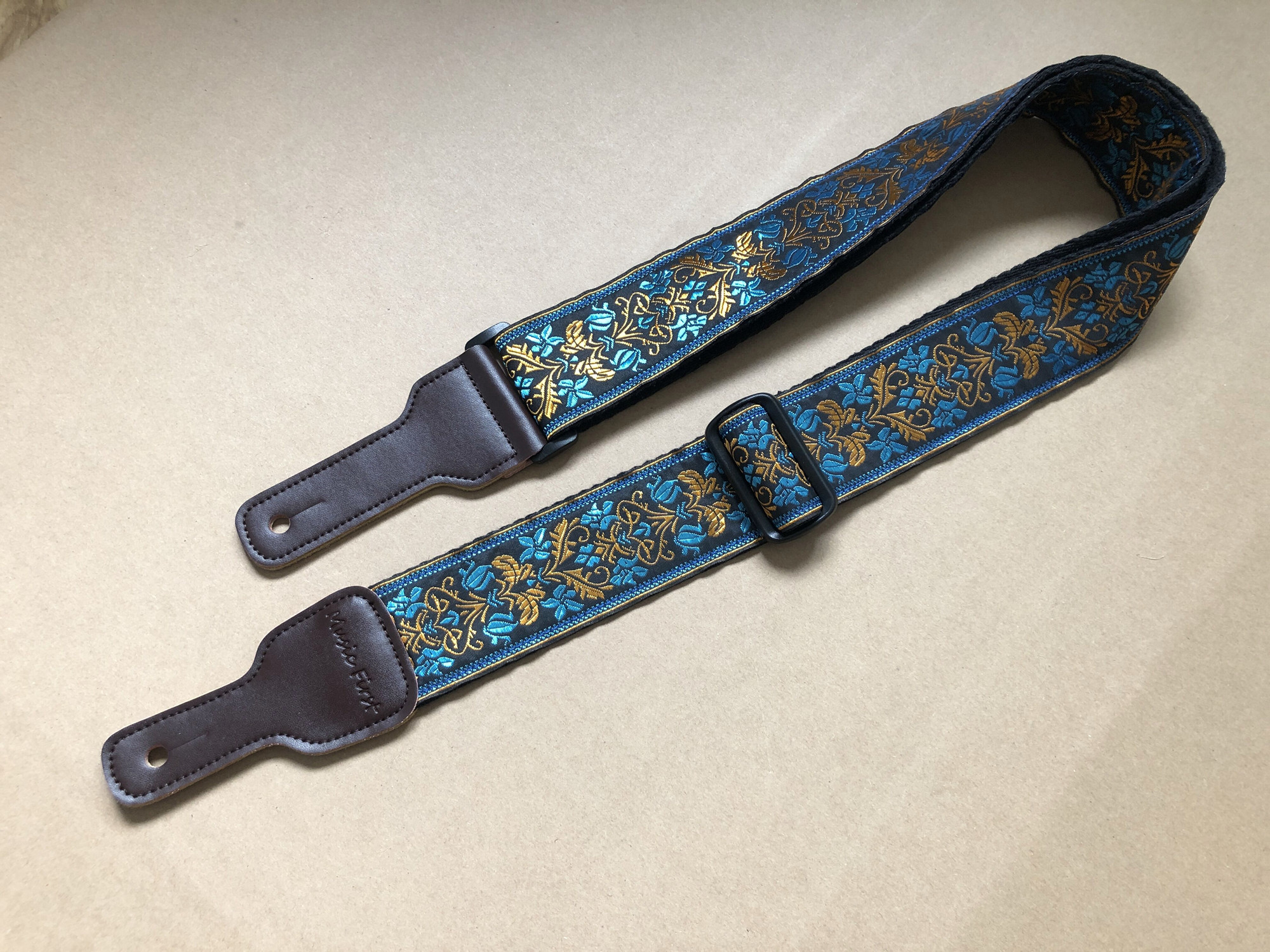 纯手工5厘米撞色黑金蓝吉他带适合各型号吉他电吉他Guitar strap - 图0