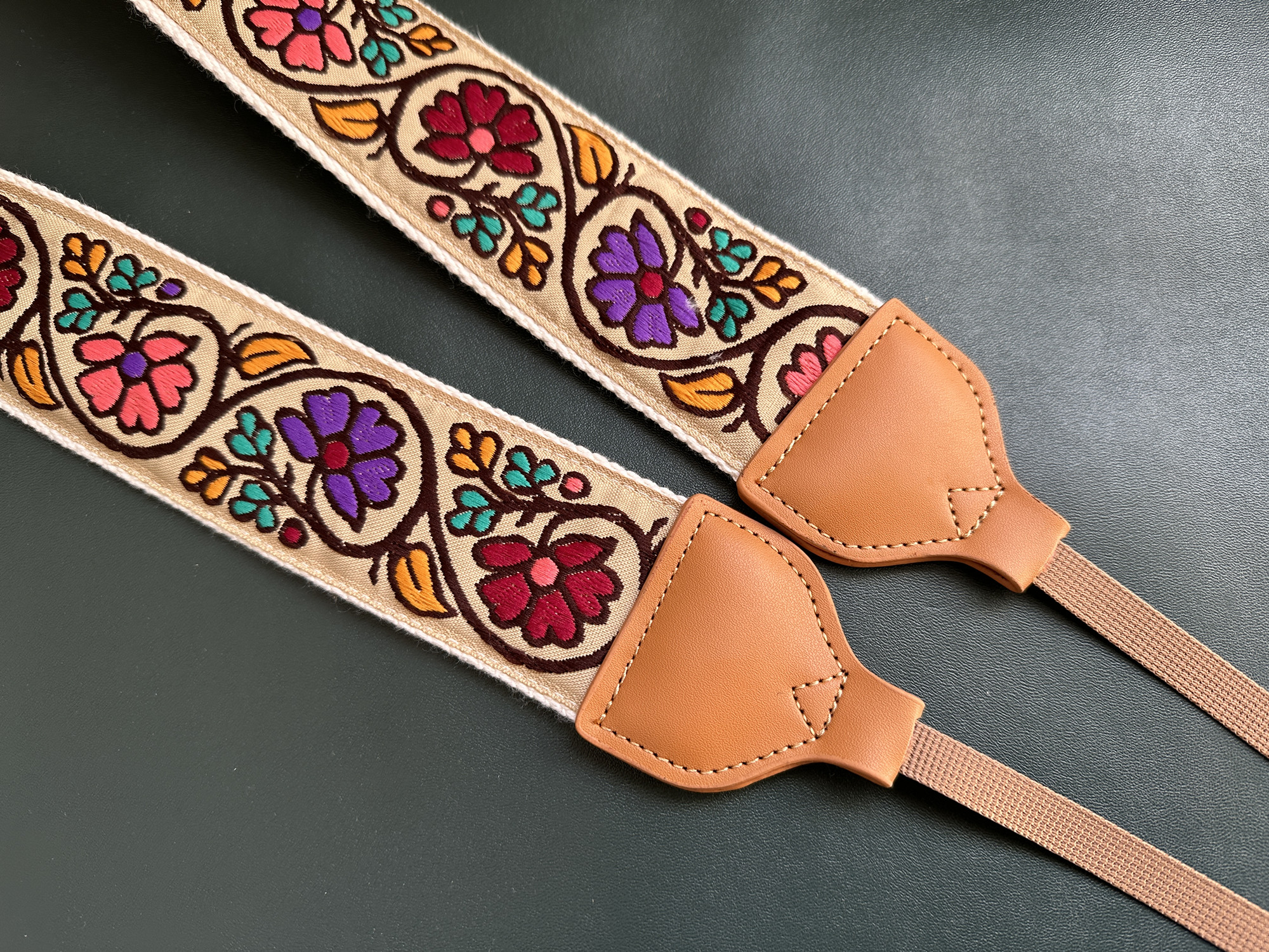 五彩斑斓的花高档绣花加宽加长通用相机背带CAMERA STRAP - 图1