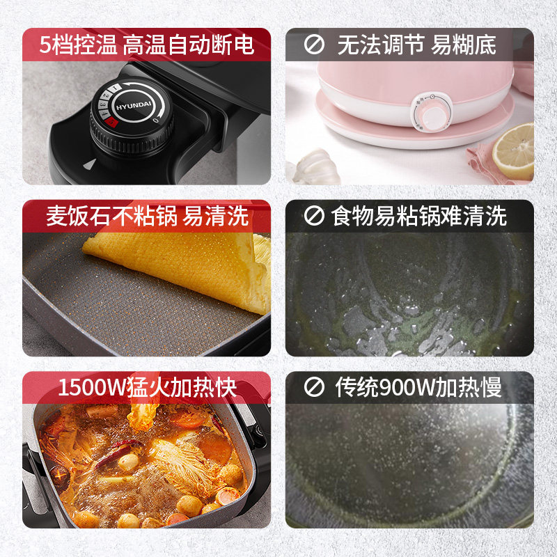 韩国现代电火锅家用插电多功能炒锅 现代宏娜莉斯电热/火锅