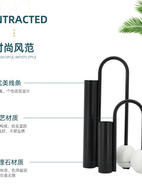 大理石不锈钢铁艺花瓶工艺品创意现代简约客厅卧室插花器装饰摆件