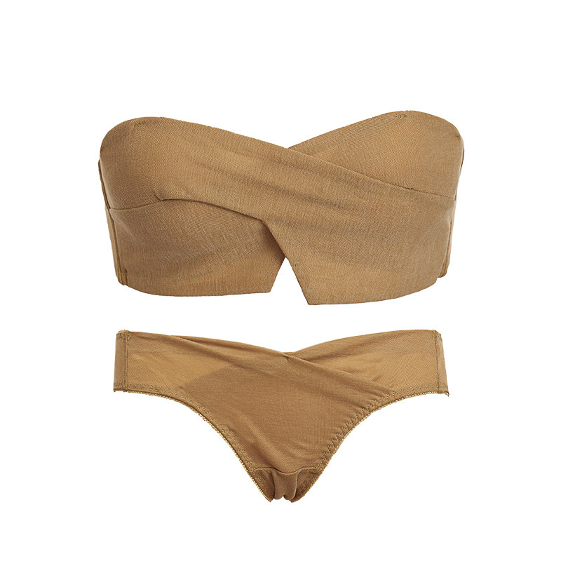 白色肩带抹胸式女防滑聚拢套装裹胸 多情猫文胸